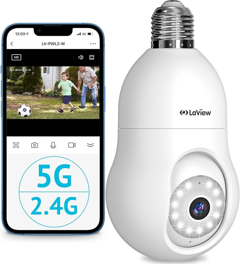 LaView 4MP Bulb Security Camera 5G& 2.4GHz WiFi, 360°2K Security Cameras Wireless Outdoor Indoor Full Color Day and Night, Motion Detection, Audible Alarm, Easy Installation, Compatible with Alexa - Image 1